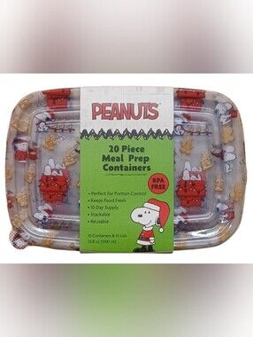 Peanuts 20-Piece Meal Prep Containers - Snoopy Holiday Print (Red, White)